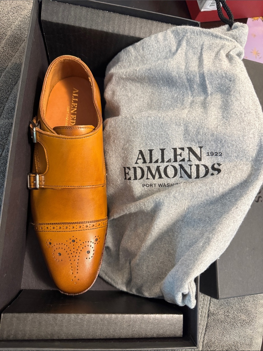 Allen Edmonds Men's Cognac Leather Double Monk Strap Shoes